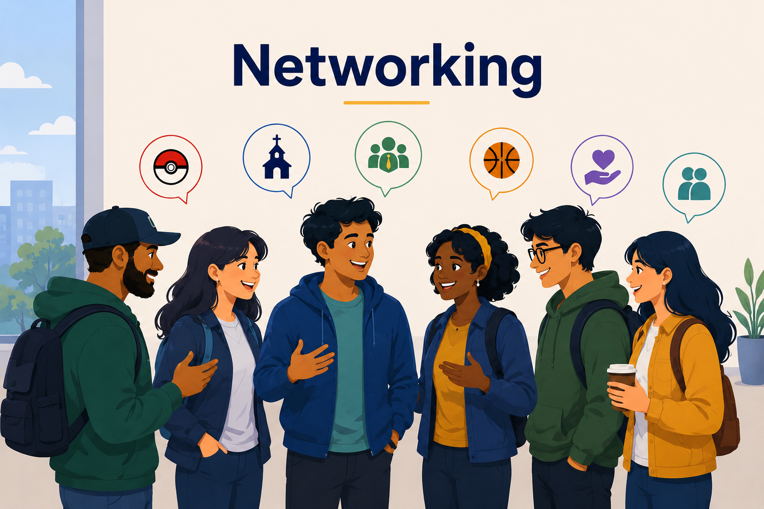 Illustration of a diverse group of people building professional connections